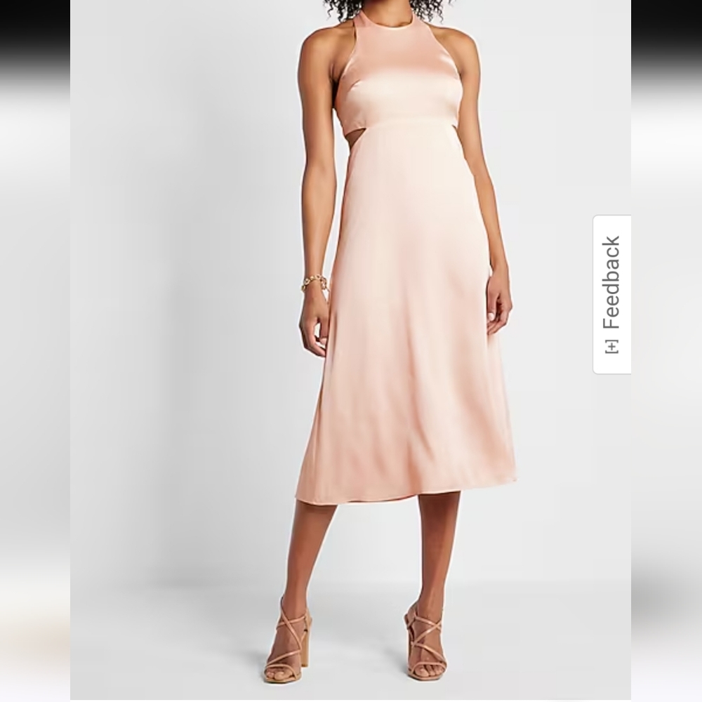 Express Blush Pink Satin Midi Dress